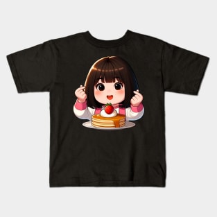 Little Girl Strawberry Pancakes Korean Finger Hearts Kpop Kids T-Shirt